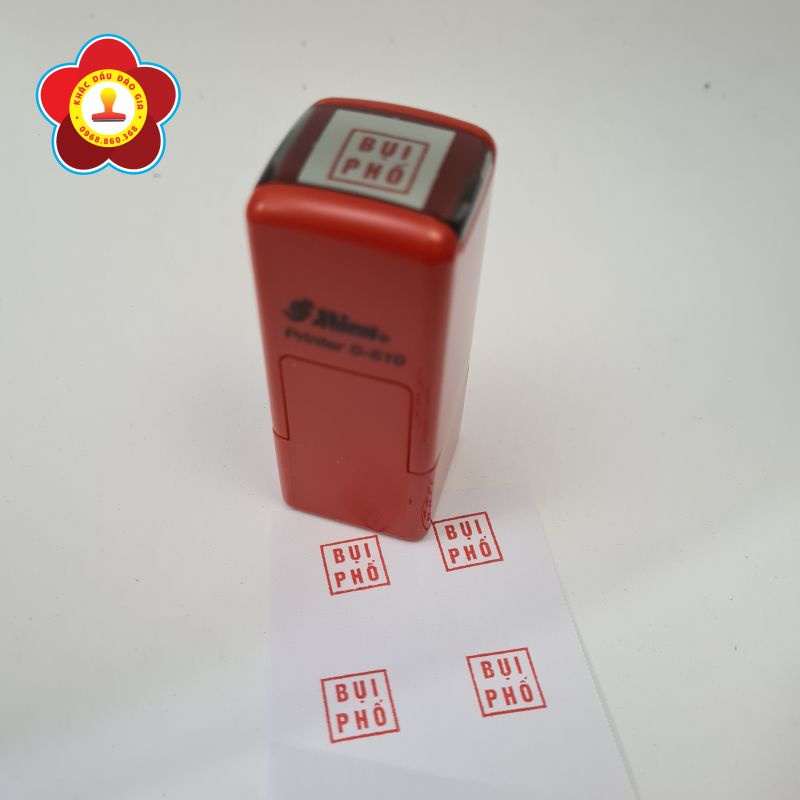 Con dấu hình vuông Shiny-S510. Kích thước 1.2 x 1.2cm. Khắc dấu logo theo yêu cầu