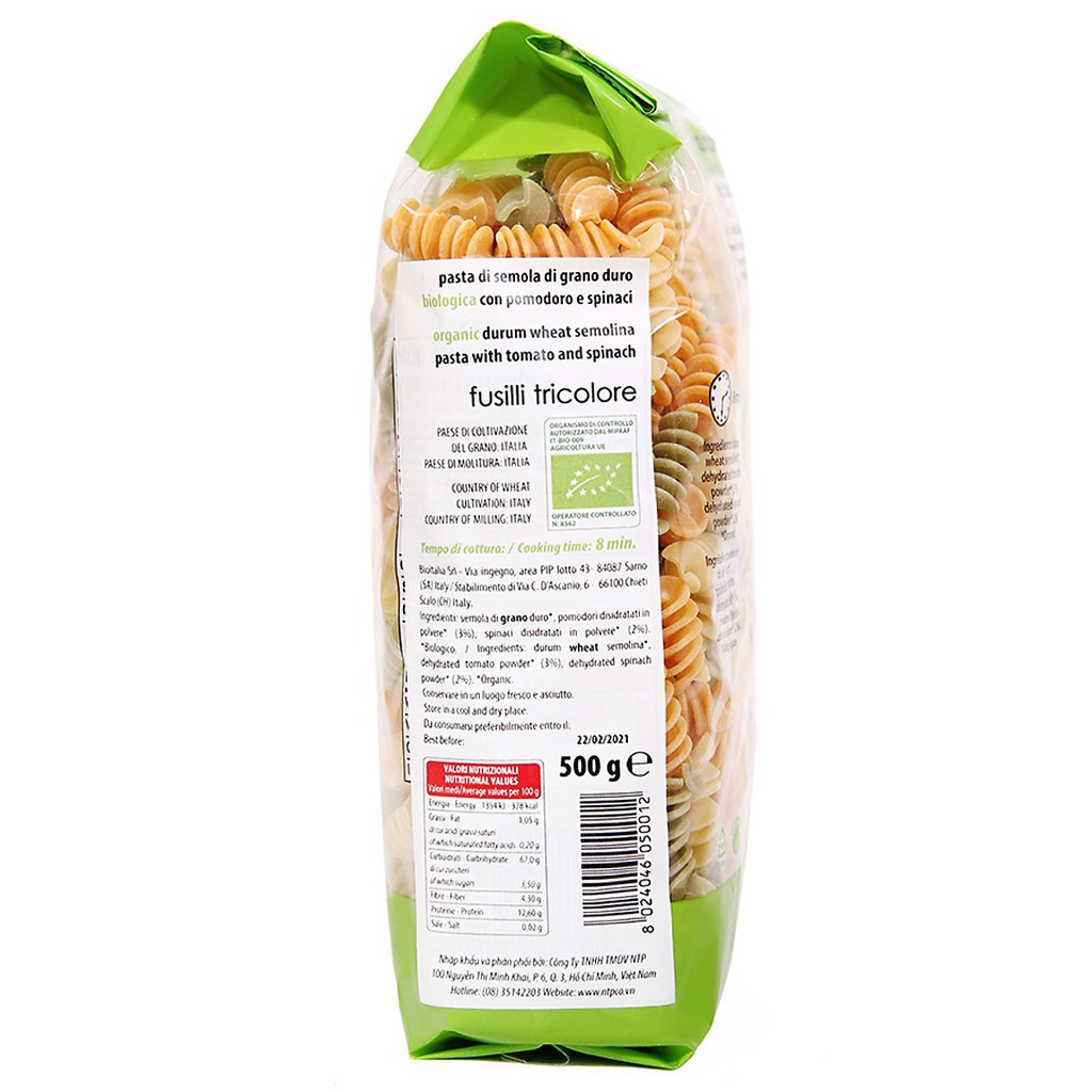 Nui Xoắn Fusilli Rau Củ Quả Hữu Cơ BioItalia (500g)