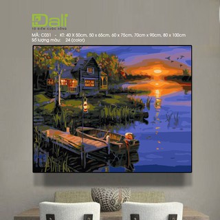 Tranh treo tường tự tô màu số hóa DALI Tranh Phong Cảnh Hoàng Hôn C031