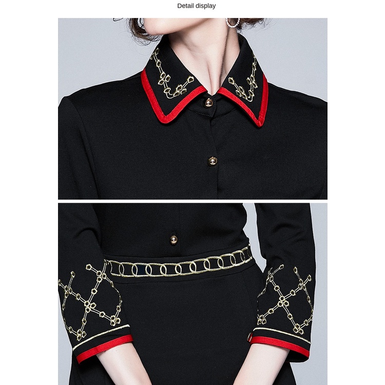 Đầm Midi Cài Nút Thêu Họa Tiết Phong Cách Vintage Chất Lượng Cao Cho Nữ