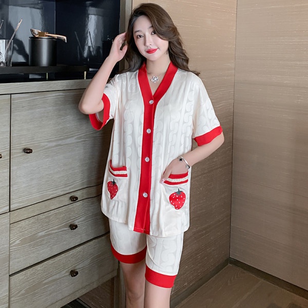 Bộ Đồ Ngủ Tay Ngắn Dáng Rộng Chất Lụa Sữa Phong Cách Hàn Quốc Thời Trang Cho Nữ