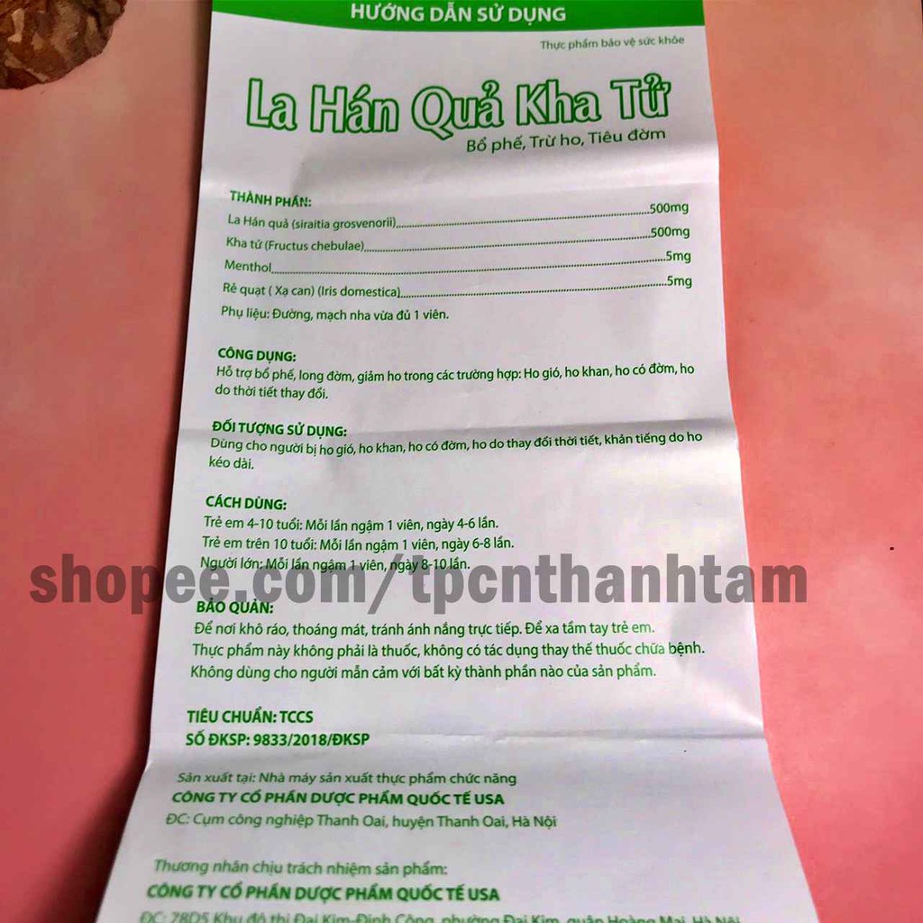 Kẹo ngậm LA HÁN QUẢ KHA TỬ giúp bổ phế, trừ ho, tiêu đờm - HỘP 20 viên