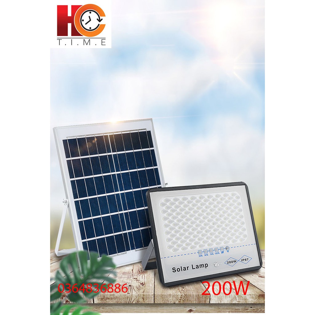 Đèn năng lượng mặt trời Solar Light 200W, Vỏ nhôm, Tấm pin rời, Đèn led, Ánh sáng trắng