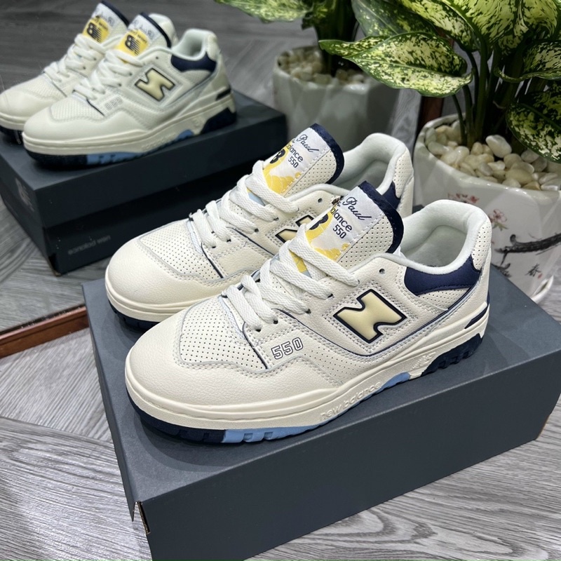 Full box+quà tặng🎁Giày thể thao _Nb 550 Rich Paul kem vàng đế xanh biển nam nữ