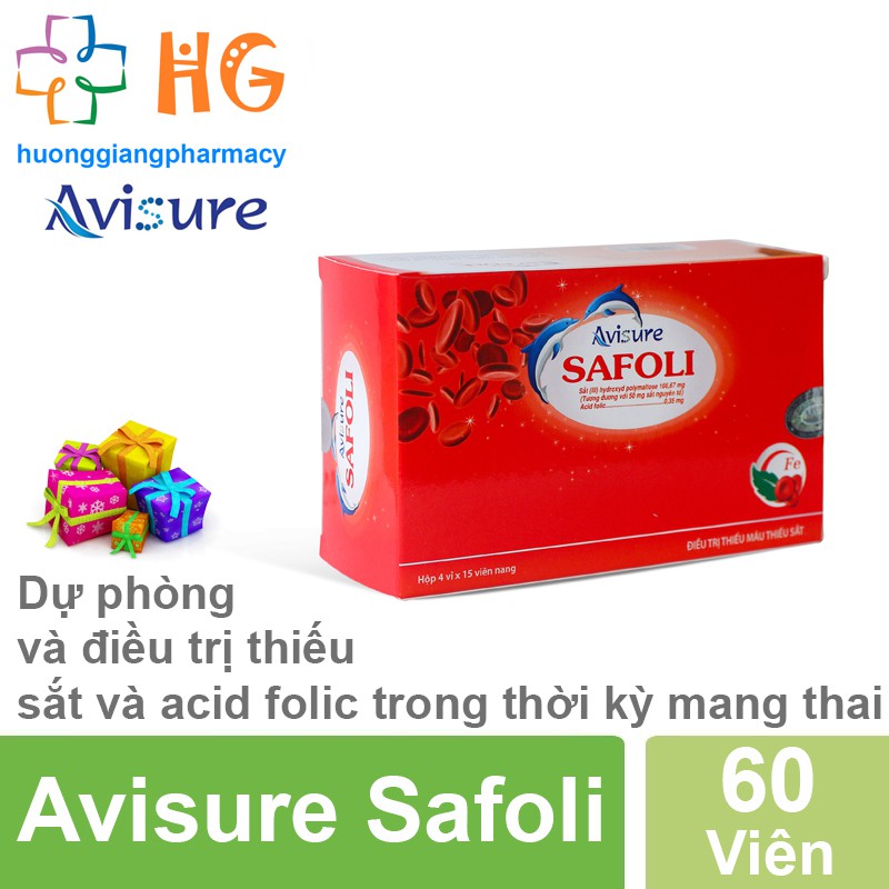 Vitamin thực phẩm bổ sung Avisure Safoli - Giúp bổ sung sắt và acid folic trong thời kỳ mang thai (Hộp 60 Viên)