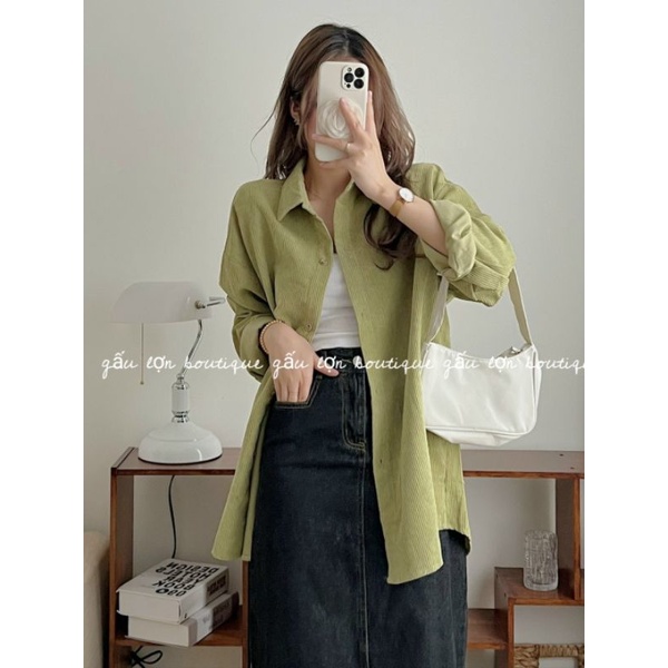Áo sơ mi nhung tăm form rộng ulzzang hàn quốc