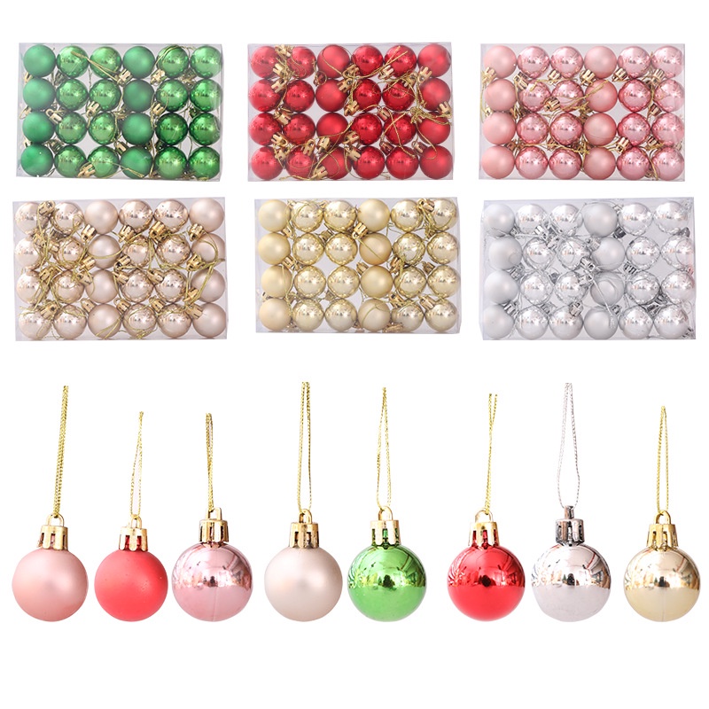 Hộp 24 quả châu 3cm bằng nhựa mạ điện trang trí cây thông noel