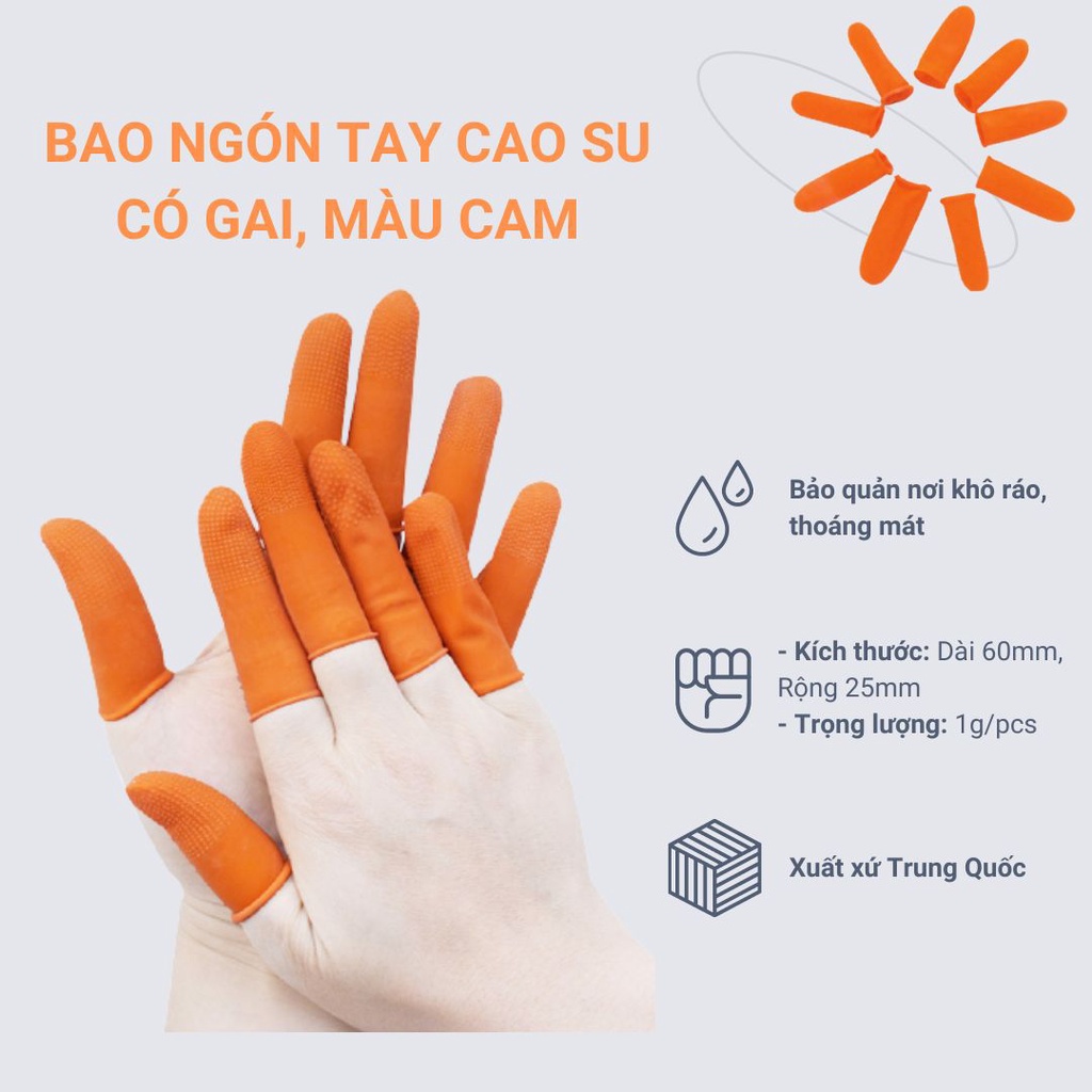 Bao ngón tay có gai màu CAM sần từ cao su chống tĩnh điện phòng sạch làm nail