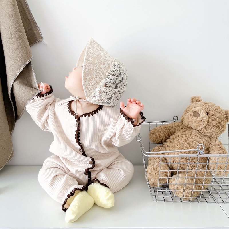 Mũ Trùm Đầu Phối Ren Thoải Mái Cho Bé Gái 3-15 Tháng Tuổi