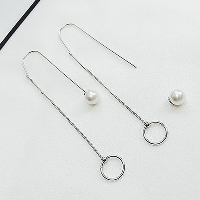 Bông tai hợp kim dài đính ngọc trai giả phong cách retro