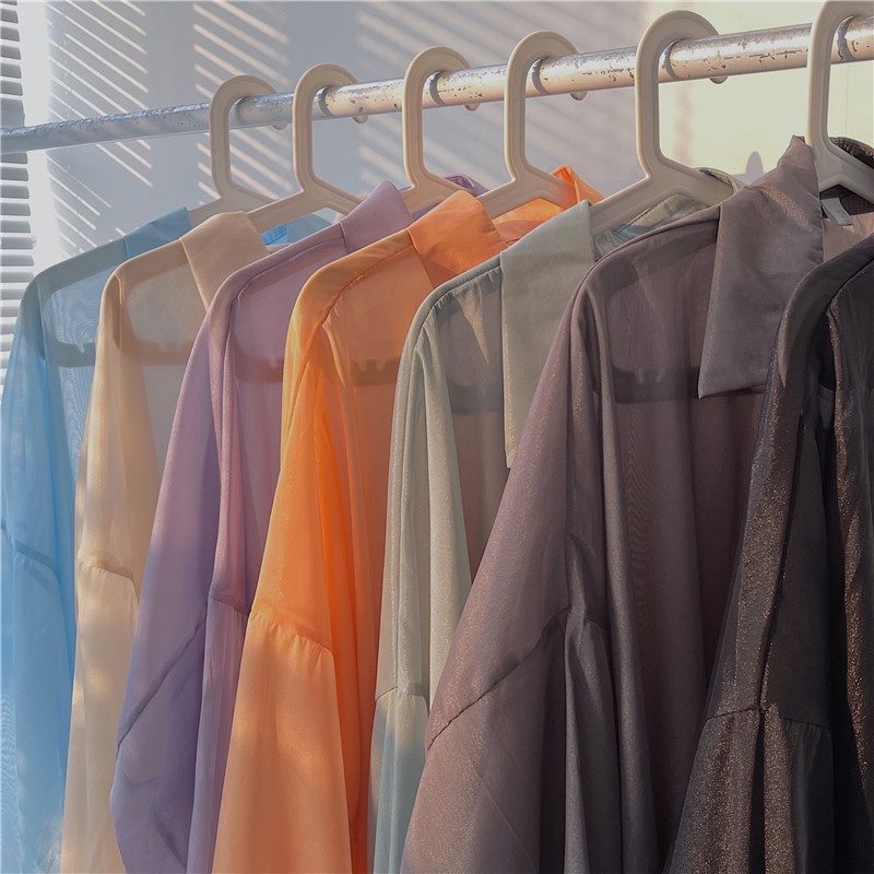 Áo Sơ Mi Chiffon Mỏng Chống Nắng Đính Ngọc Trai Cao Cấp