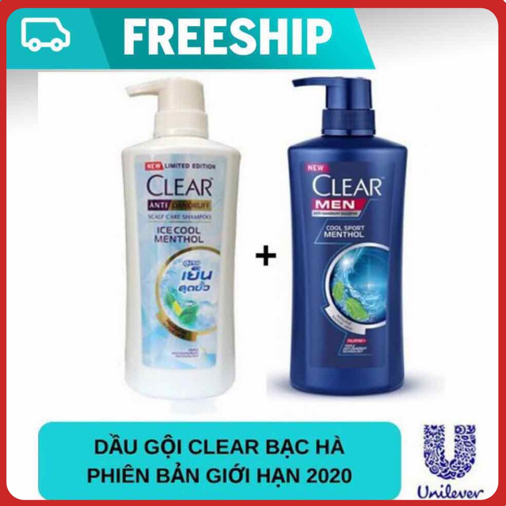 Dầu Gội Clear Men Cool Sport Bạc Hà thái lan 450ml 😘 FREESHIP 😘 sạch gàu, giảm tóc gãy rụng