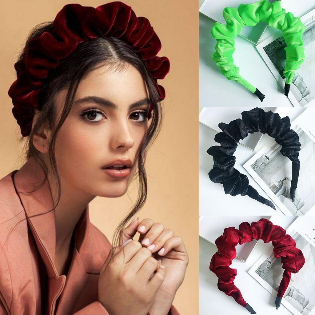 Băng đô bằng vải nhung nhiều màu sắc tuỳ chọn họa tiết xếp li gợn sóng thiết kế đơn giản cho nữ