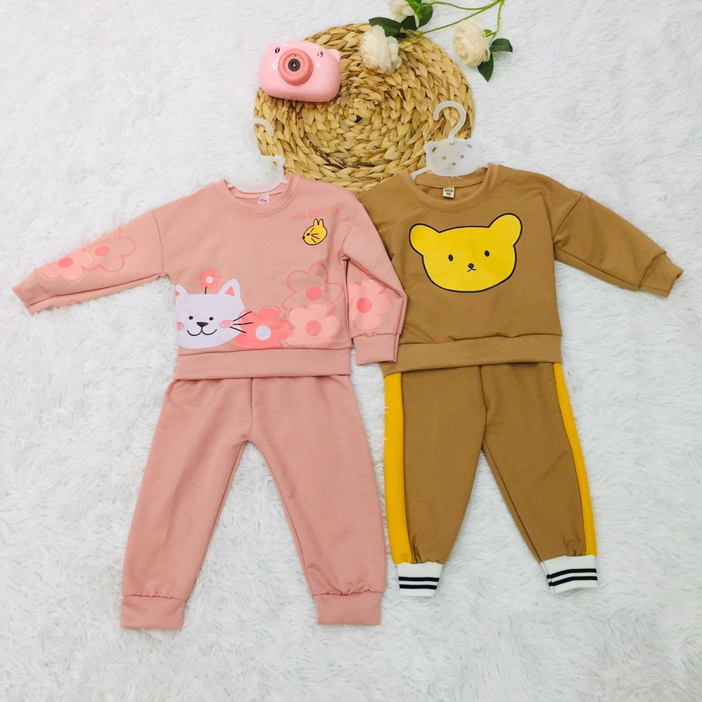 Bộ quần áo thu đông nỉ da cá dài tay dày cho bé trai bé gái xuất dư sale sốc size 6-36M Lamiha QC02