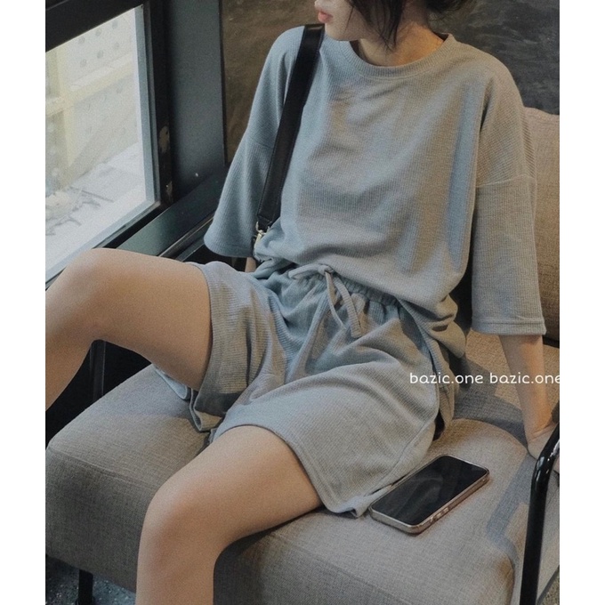 (Ảnh thật) Set áo tay lỡ oversize kèm short dày dặn nam nữ đều mặc được