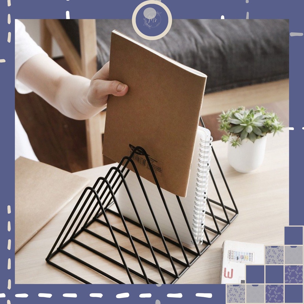 Giá đỡ sách, Kệ để sách, tài liệu bằng kim loại hình tam giác trang trí nhà cửa