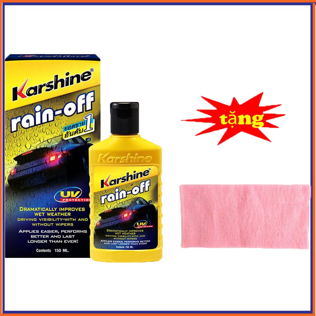 Dung dịch chống bám nước trên kính xe  Karshine Karshine Rain off 150ml tặng kèm khăn