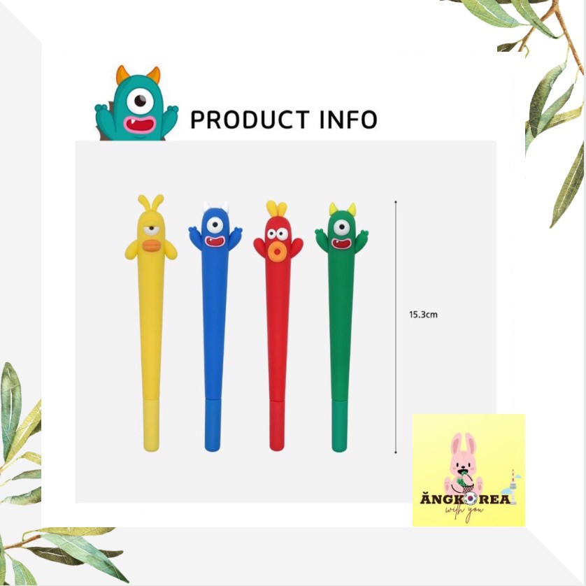 Bút Bi Nước Phong Cách Hàn Quốc Cute Monster (ramdom color - màu giao ngẫu nhiên) Vỏ 4 Màu Xanh Dương, Xanh Lá, Vàng, Đỏ