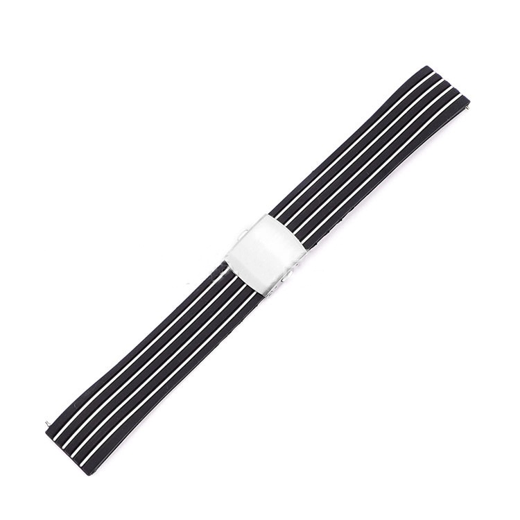 Dây đồng hồ cao su mềm Thời Trang 4 sọc trắng cho mọi loại đồng hồ Seiko, Samsung,... 18mm 20mm 22mm