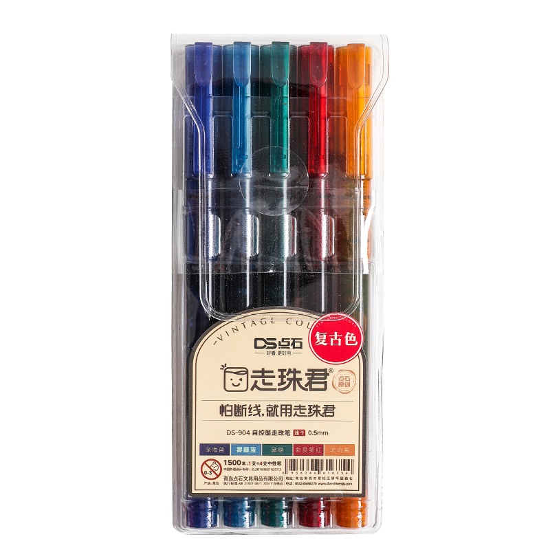 Set 5 Bút Mực Gel DS-904 Nhanh Khô Ngòi 0.5mm Nhiều Màu Sắc Phong Cách Vintage