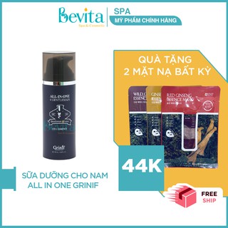 Sữa dưỡng trắng da giảm nếp nhăn cho nam Grinif All In One 4 Gentleman 120ml. Tặng 2 mặt nạ SNP bất kỳ - Bevita