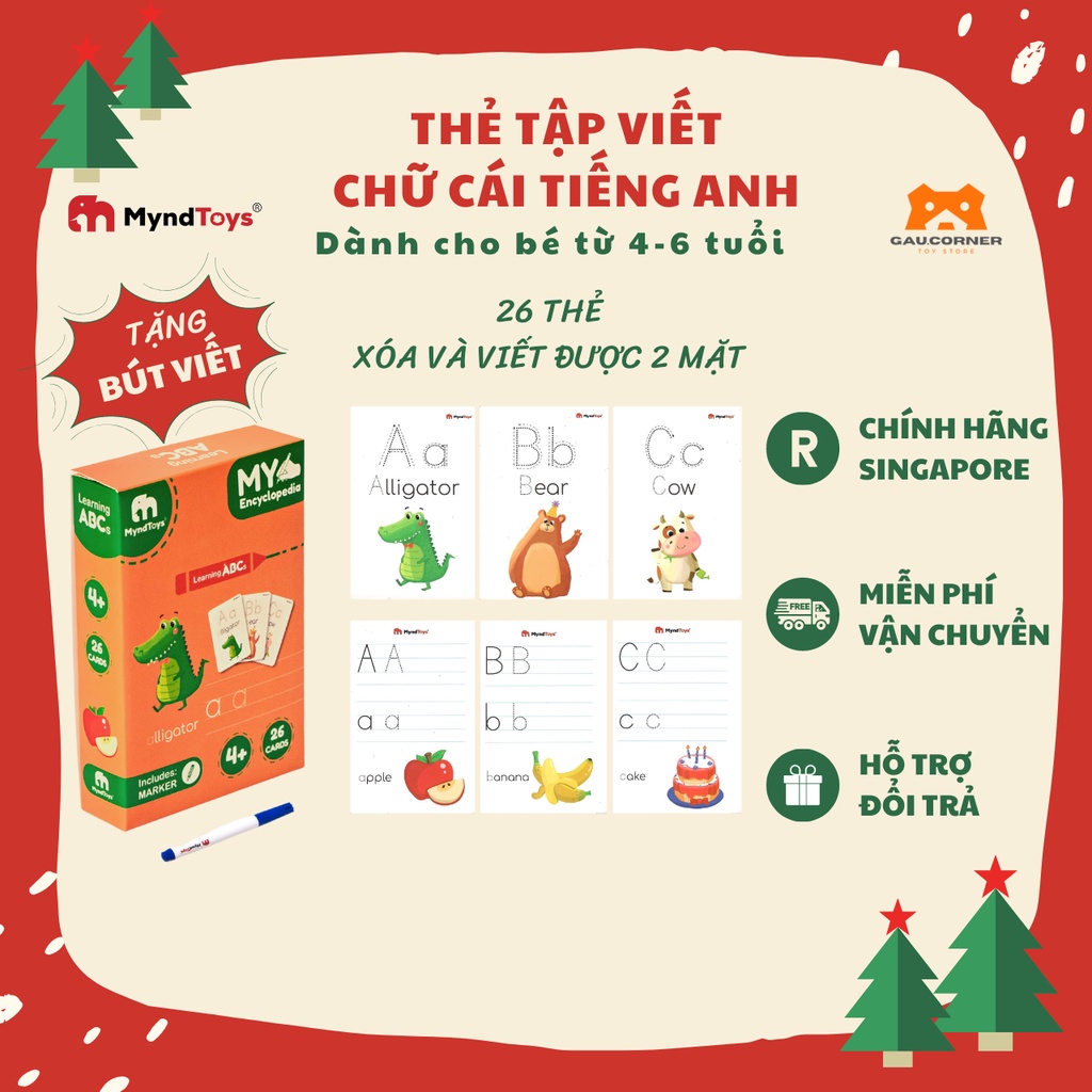 Thẻ tập viết chữ cái tiếng Anh MyndToys Learning ABC đồ chơi giáo dục cho bé từ 4 tuổi