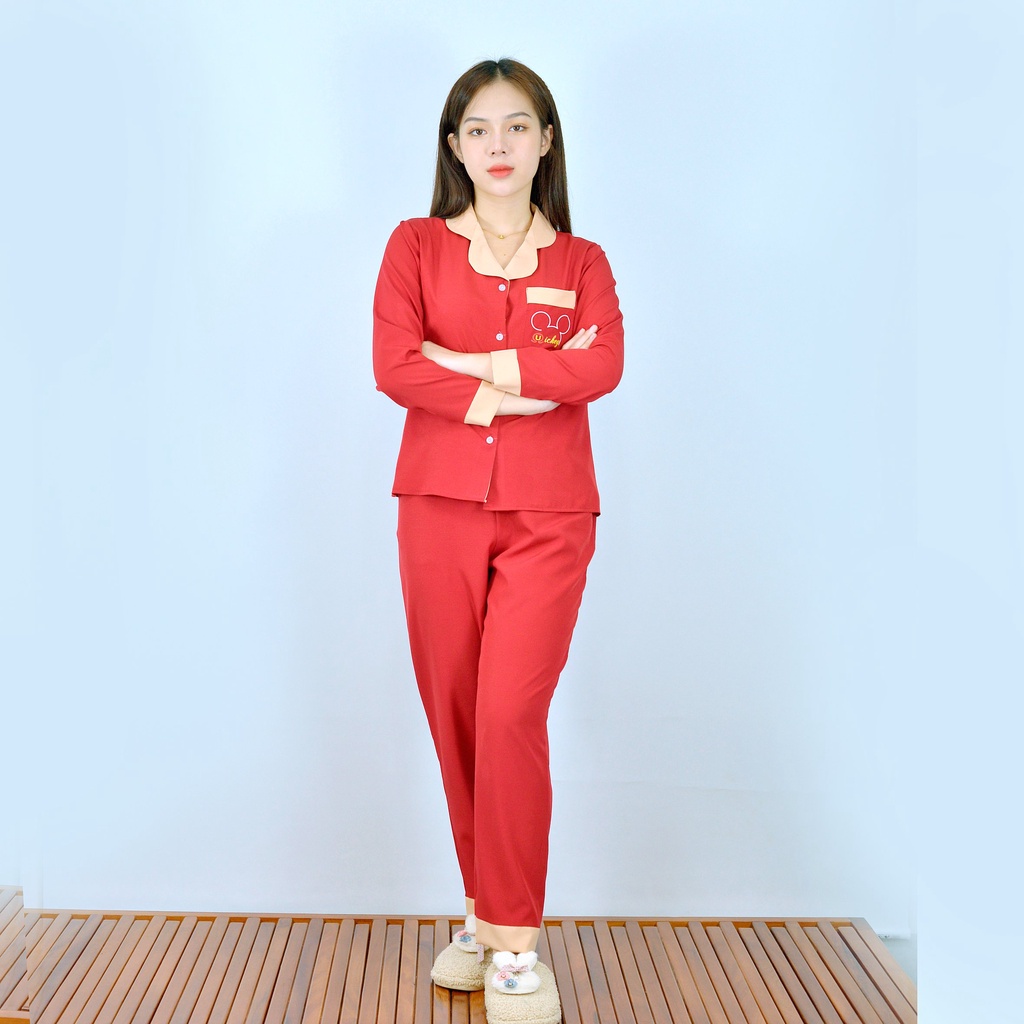 Bộ đồ bộ Pijama màu ĐỎ PHA SỮA tay dài quần dài lụa cao cấp - Thoải Mái Nhẹ Nhàng