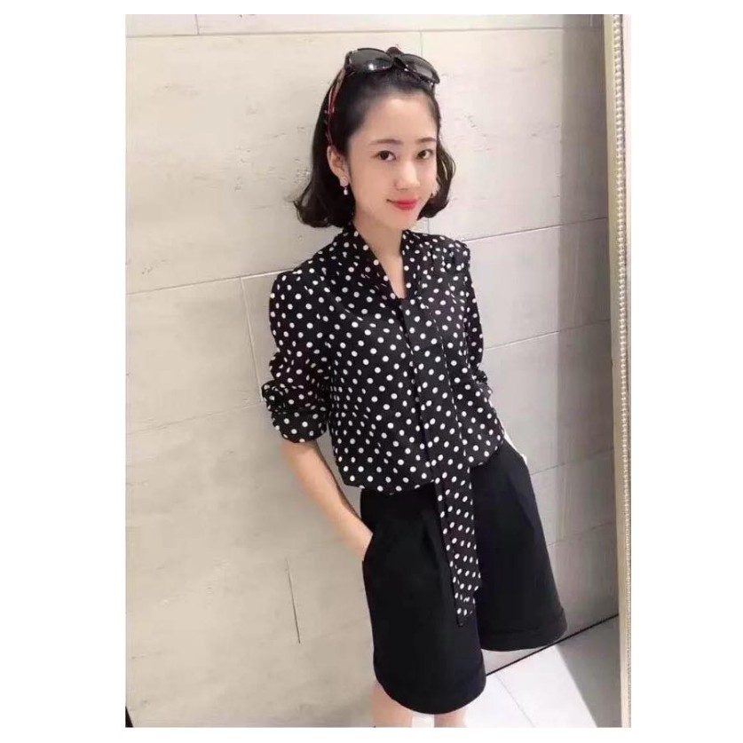 Áo sơ mi chấn bi buộc nơ