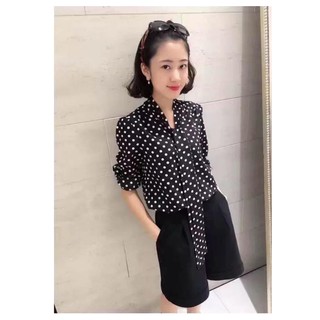 Áo sơ mi chấn bi buộc nơ