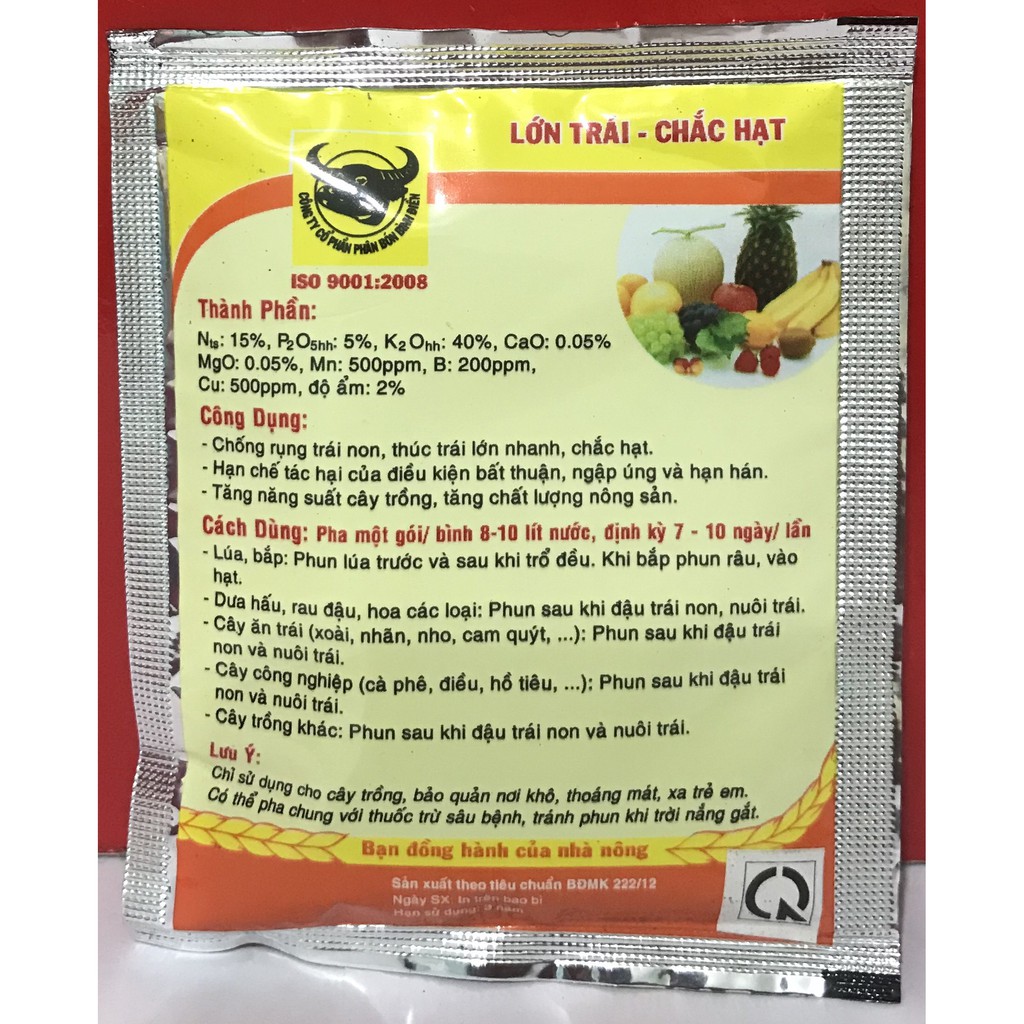 Phân bón lá Đầu Trâu MK 15-5-40 cho cây ăn trái, rau củ quả 10g