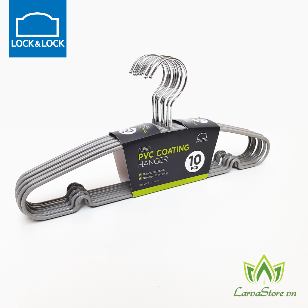 Set 10 Móc Treo Quần Áo Ettom Bằng Kim Loại Bọc Nhựa PVC Lock&amp;Lock ETM391