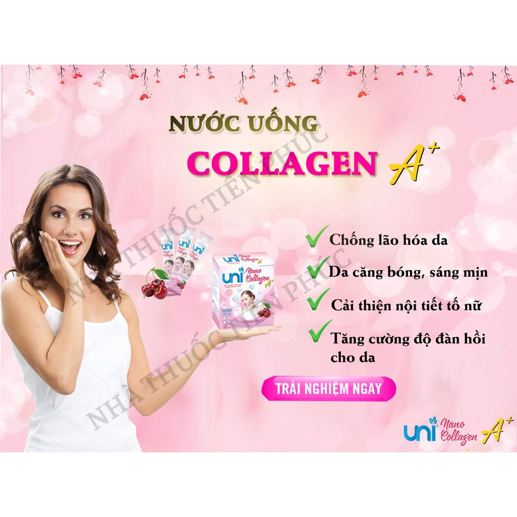 UNI NaNo Collagen - A++  Làm đẹp da, tăng cường nội tiết tố.Hộp 15 gói
