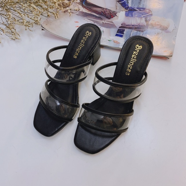 Guốc 2 cầu mika gót vuông 5cm