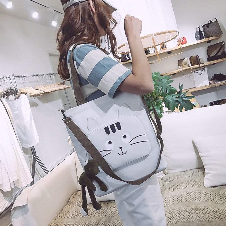 [Mã FASHIONT4WA2 giảm 10K đơn từ 50K] Túi tote size đại hộp mặt mèo CÓ ẢNH THẬT