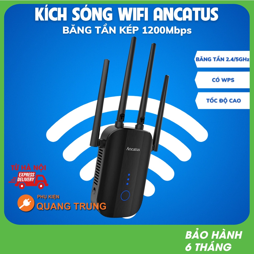 Kích sóng wifi Ancatus A2 băng tần kép AC1200, mở rộng vùng phủ sóng 2.4/5Ghz