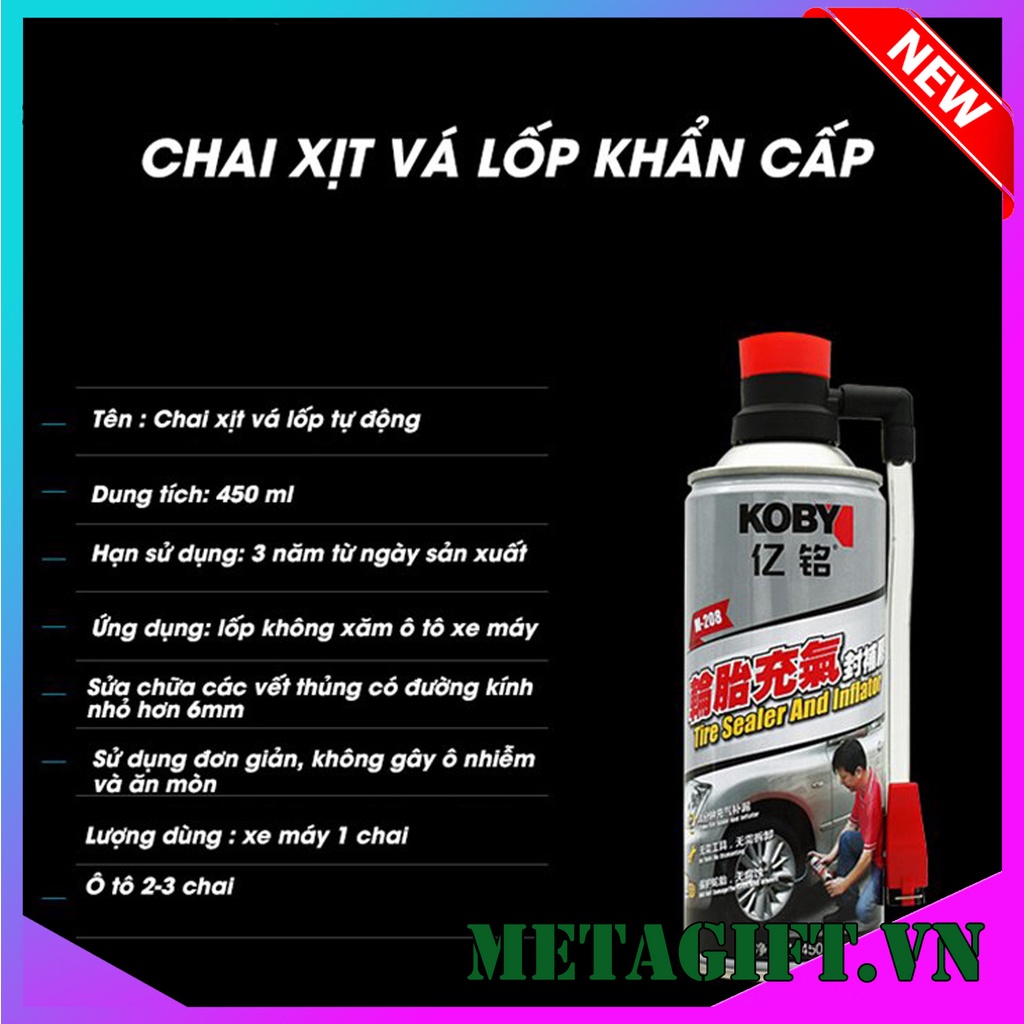 Keo tự vá lốp xe máy ô tô khẩn cấp, chai bơm vá lốp không săm, vỏ có săm thông minh