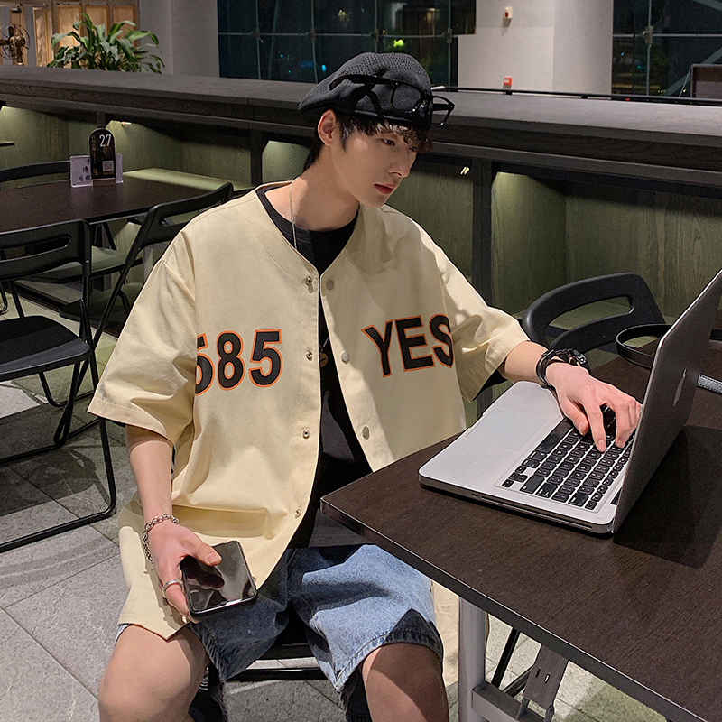 Áo tay ngắn cổ tròn màu trơn in hình chữ thời trang mùa hè phong cách hip hop đường phố kiểu Hàn cho bạn nam
