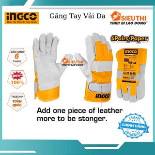 Găng tay bảo hộ vải da Ingco HGVC01 găng tay lao động đa năng, bao tay hàn cắt, cơ khí, xây dựng, nông nghiệp, luyện kim