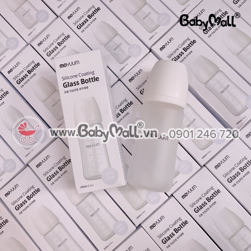 Bình sữa Moyuum thuỷ tinh tráng sillicon cao cấp
