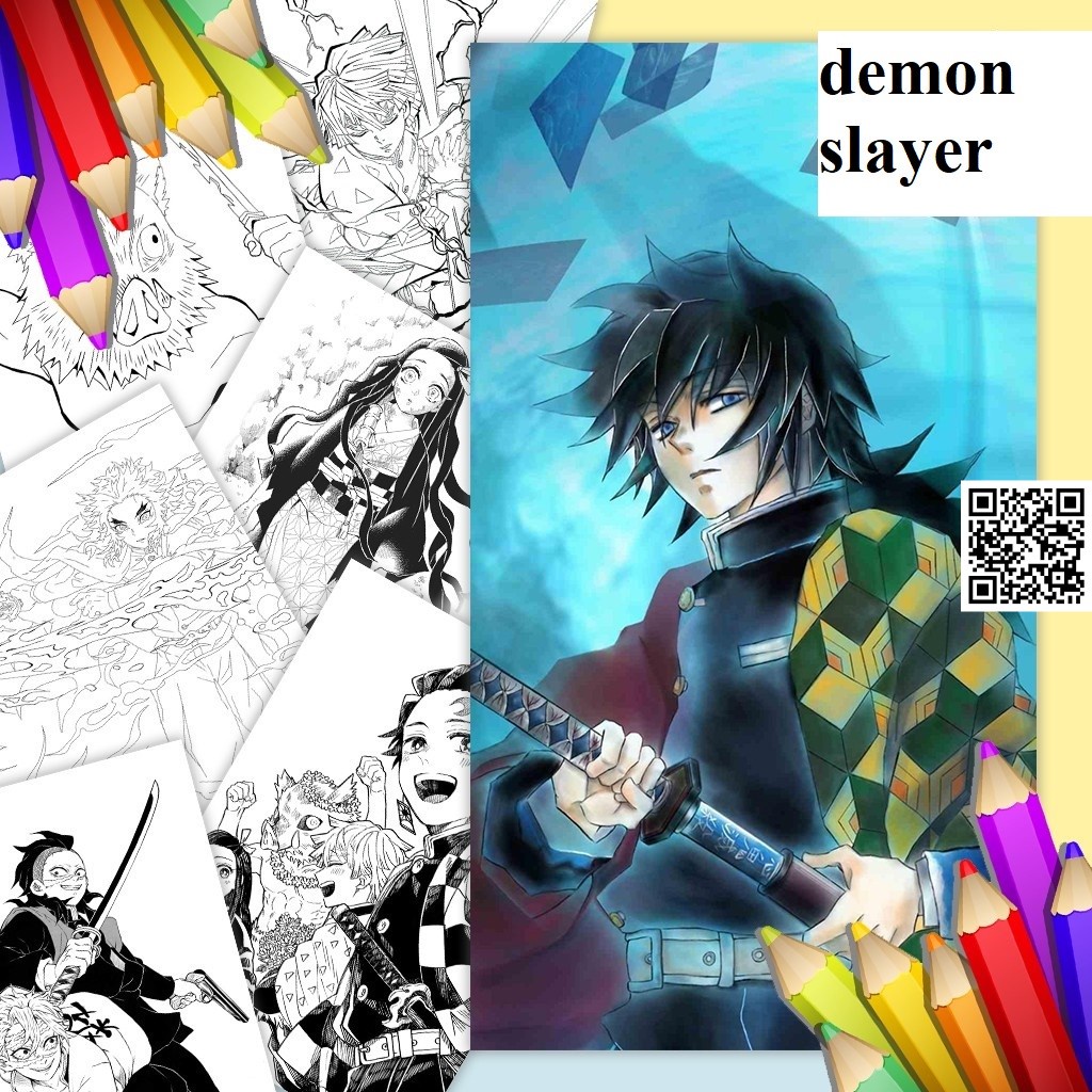 1874 Tranh tô màu Anime demon slayer hoạt hình Thanh Gươm Diệt Quỷ khổ giấy A4 8-1