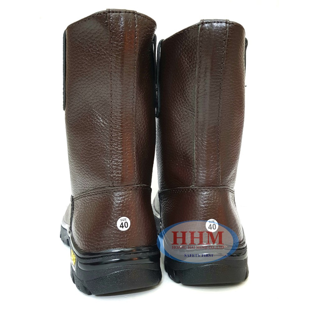 Ủng da bảo hộ DH màu nâu, da thật siêu bền, đế và mũi lót thép, đế cao su chịu nhiệt, chống tia lửa hàn | BigBuy360 - bigbuy360.vn