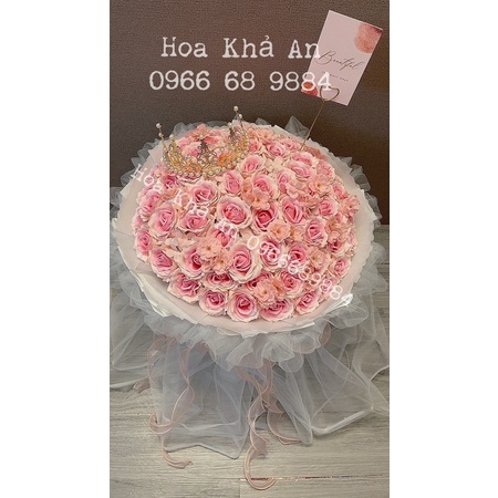 Bó Hoa Sáp cao cấp 100bông mix siêu to, phối Voan rủ siêu đẹp. Bền vĩnh cửu