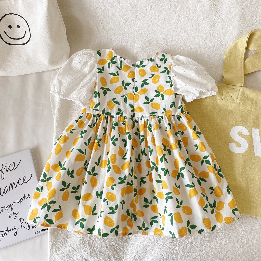 Đầm Hoa Tay Ngắn Phồng Phối Ren Thời Trang Mùa Hè Xinh Xắn Cho Bé Gái