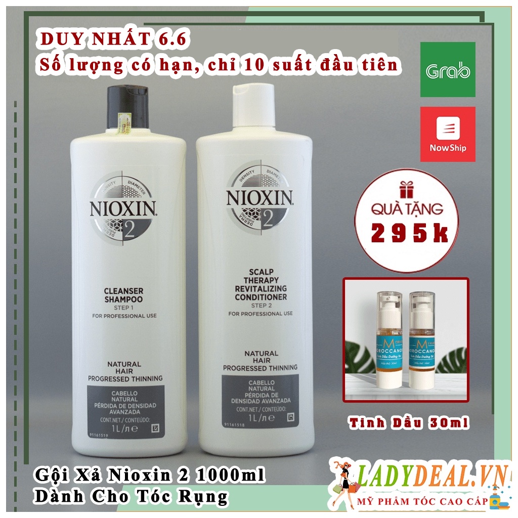 NIOXIN 2 | Cặp Dầu Gội Xả Dành Cho Tóc Rụng Nioxin Số 2 Cho Tóc Tự Nhiên, Thưa - Mỏng, Rụng Nhiều - 1000ml
