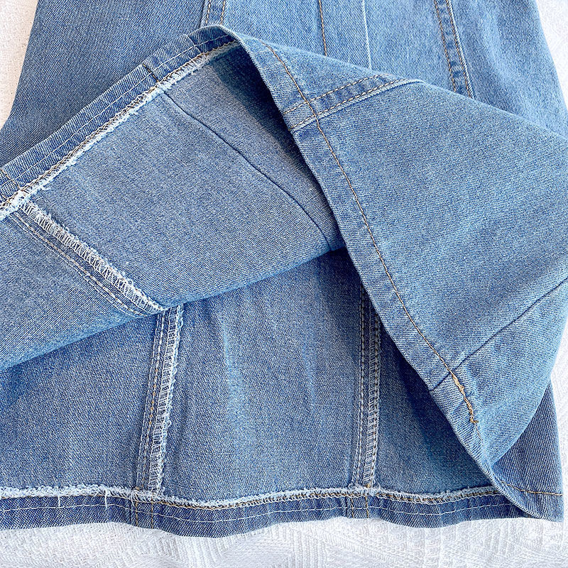 Đầm Denim Tay Phồng Phong Cách Hàn Quốc Thời Trang Mùa Hè Xinh Xắn Cho Bé Gái