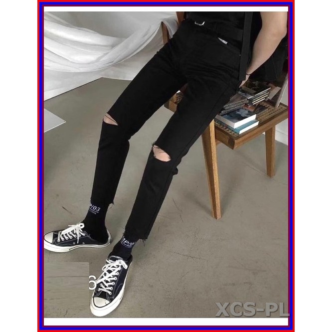 Quần jean nam cao cấp ĐEN RÁCH GỐI siêu đẹp không xù lông, không ra màu, chất giãn tốt rrgoi3-1.244