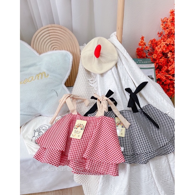 Set áo dây 2 tầng quần thô đũi bé gái