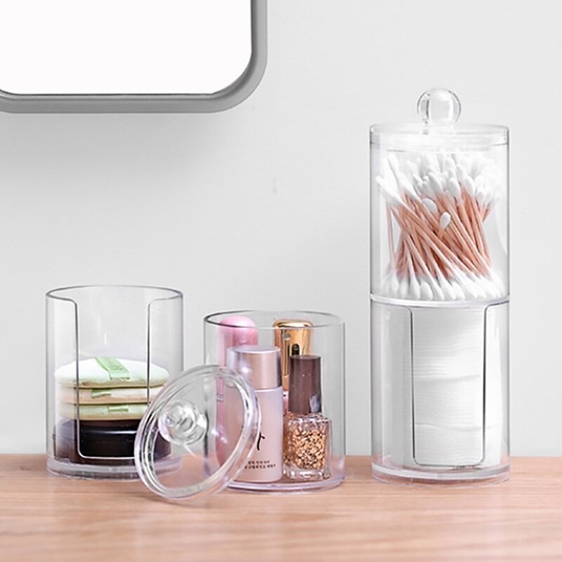Hộp lưu trữ hình tròn nhỏ bằng nhựa Hộp đựng đồ trang sức bằng bông tăm bông mỹ phẩm