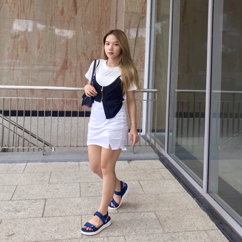 Giày Sandal Nữ Đi Học YANKI Chính Hãng Quai Ngang YK68 - Xanh Navy