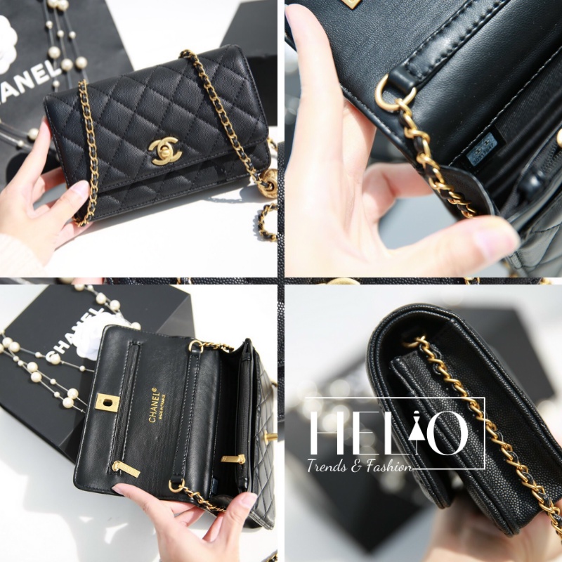 (Fullbox nam châm) Túi đeo chéo Chanel Woc Spsl bản quả cầu _ Đen da hột _ HE298